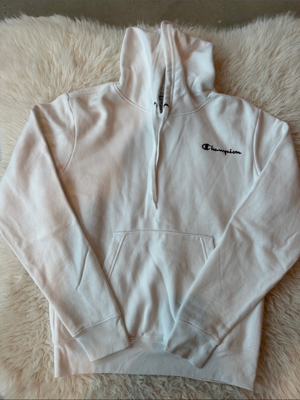 Champion White Thick Pullover Hoodie with Script Logo
